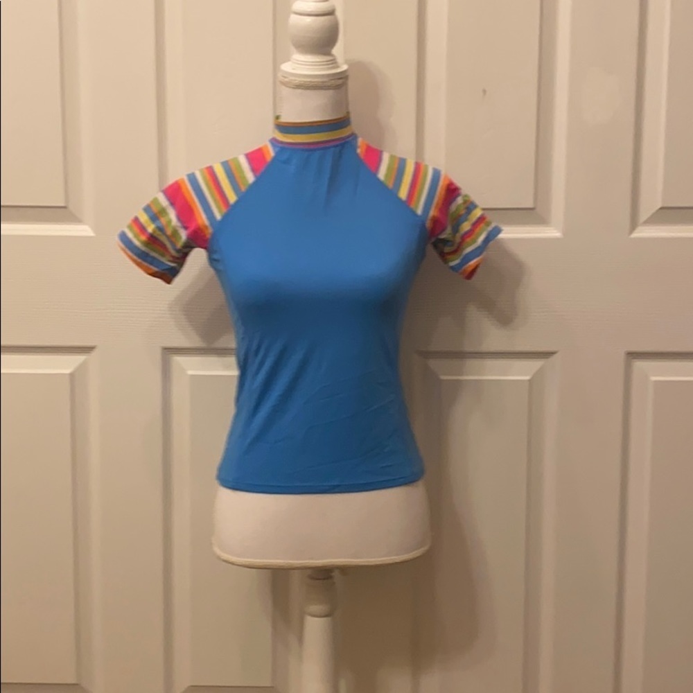 Lands End Girls Swim Top Rashguard Blue Size L 14